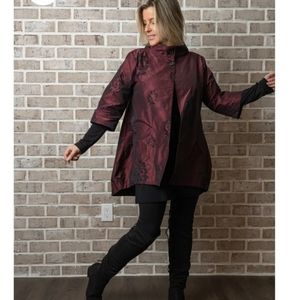 Bryn Walker Yael Textured Memory Crunch Woven Jacquard Stand Collar Jacket